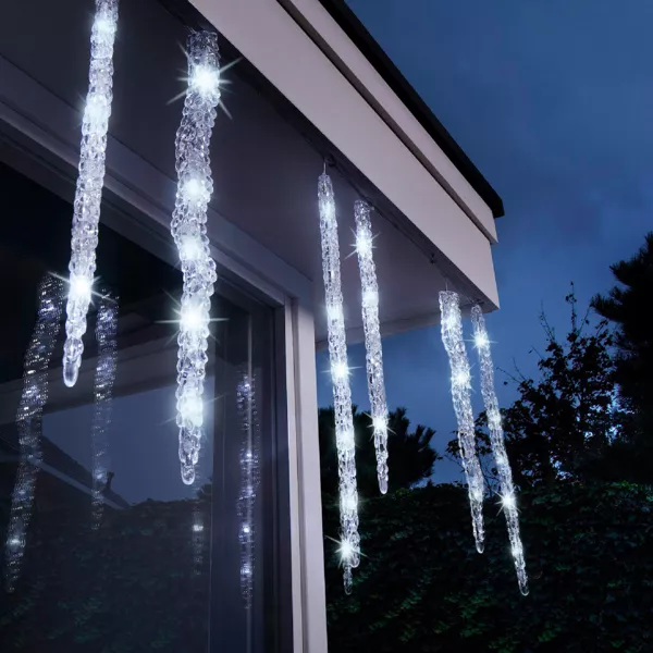 Guirlande lumineuse connectable 3,60 m 60 LED câble transparent Glaçons effet Flash Blanc froid