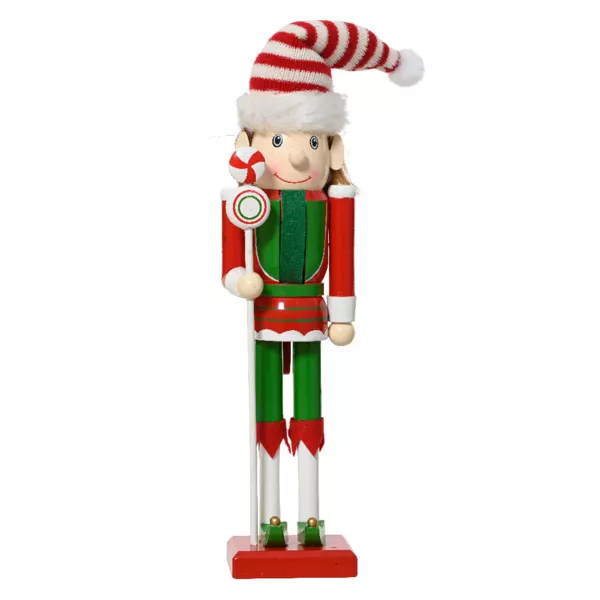 Soldat Casse-noisette en bois (H30 cm) Lutin du Père Noël Rouge et vert