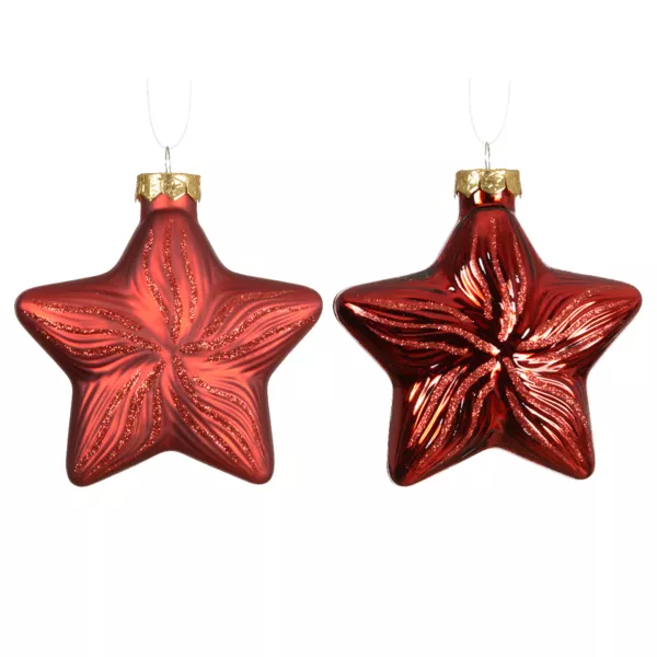 Set van 2 glazen hangdecoraties (H10 cm) Sterren Hemels Rood