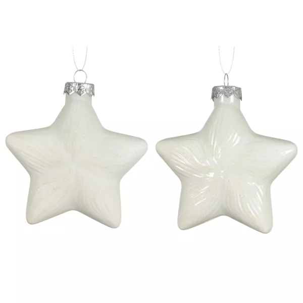 Lot de 2 suspensions de Noël en verre (H10 cm) Étoiles Céleste Blanc laine