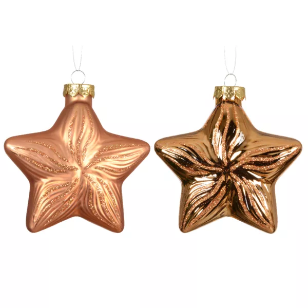Set van 2 glazen hangdecoraties (H10 cm) Sterren Hemels Cognac