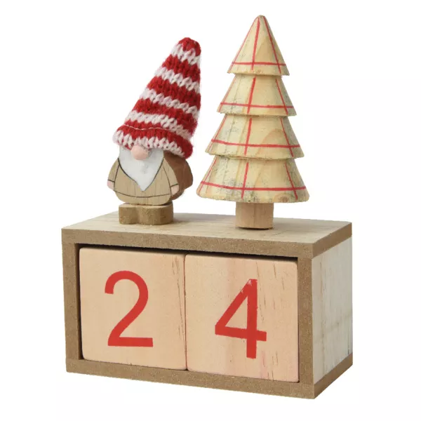 Calendrier de Noël cubes en bois (H18 cm) Père Noël bonnet Rouge