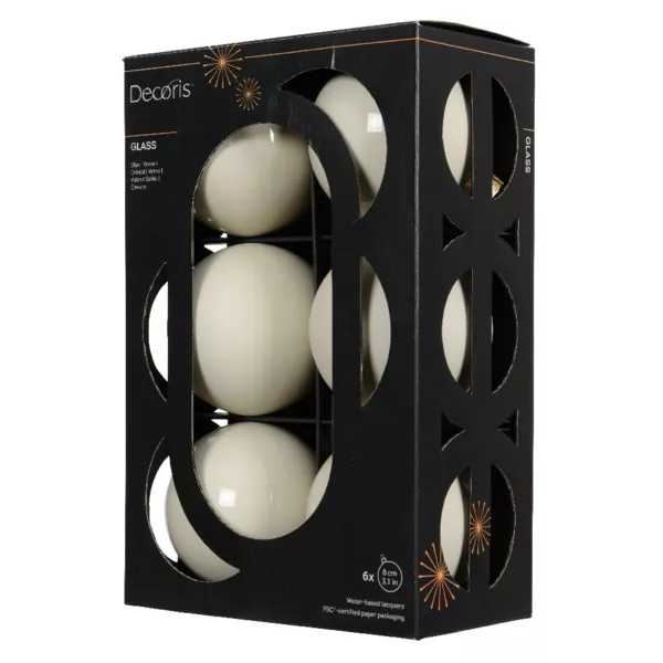 Lot de 6 Boules de Noël en verre (D80 mm) Boréal Blanc laine