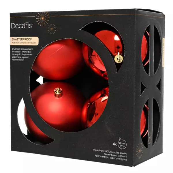 Lot de 4 boules de Noël (D100 mm) Aravis Rouge