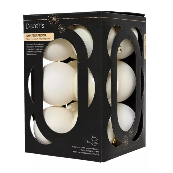 Lot de 12 boules de Noël (D60 mm) Aravis Blanc laine