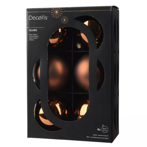 Set van 6 kerstballen van glas (D80 mm) Boreaal Koffiebruin