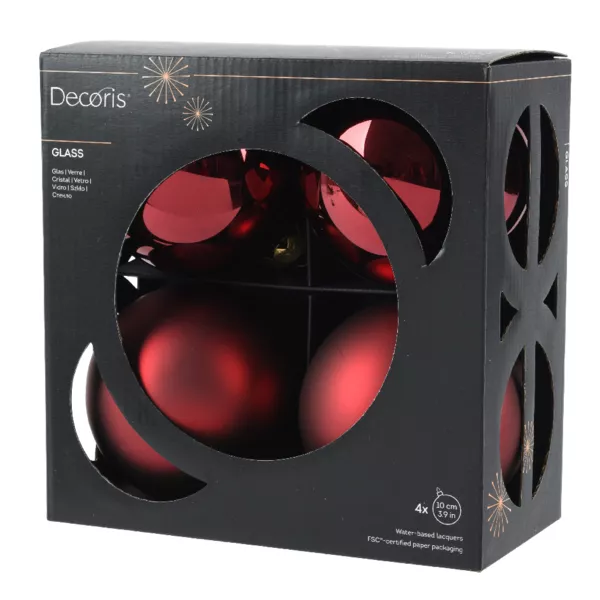 Lot de 4 boules de Nol en verre (D100 mm) Boral Bordeaux