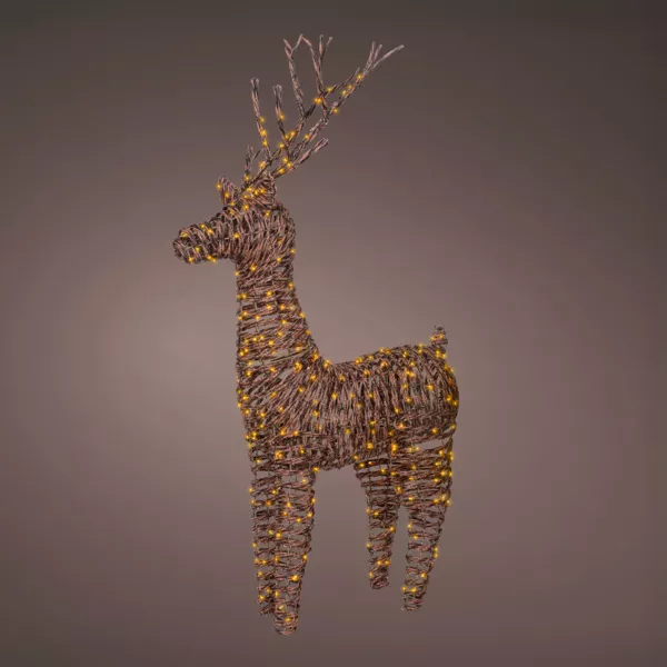 Lichtgevend rendier 360 Micro LED (H104 cm) Dan gevlochten hars Bruin en Warm Wit