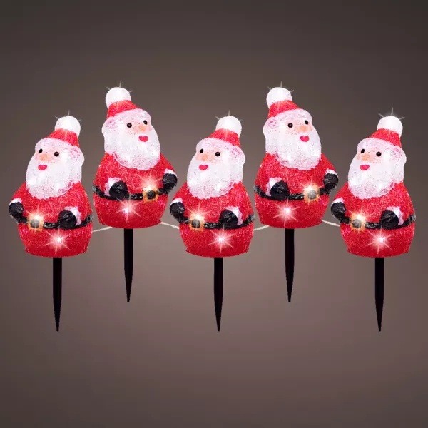 Lot de 5 piquets de jardin lumineux 100 LED (H20 cm) Père Noël Blanc froid