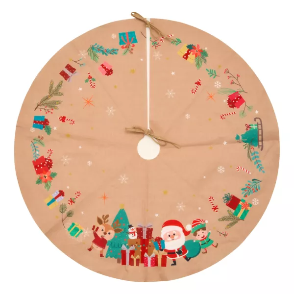 Jute-Weihnachtsbaumdecke (D90 cm) Wichtel und Weihnachtsmann Mehrfarbig