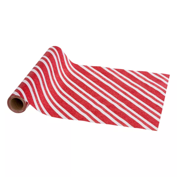 Kerst tafelloper (300 x 28 cm) Feestelijke strepen Wit en rood