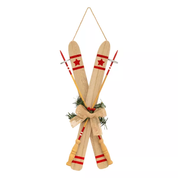Adorno de Navidad de madera (H45 cm) Par de esquÃ­s Natural