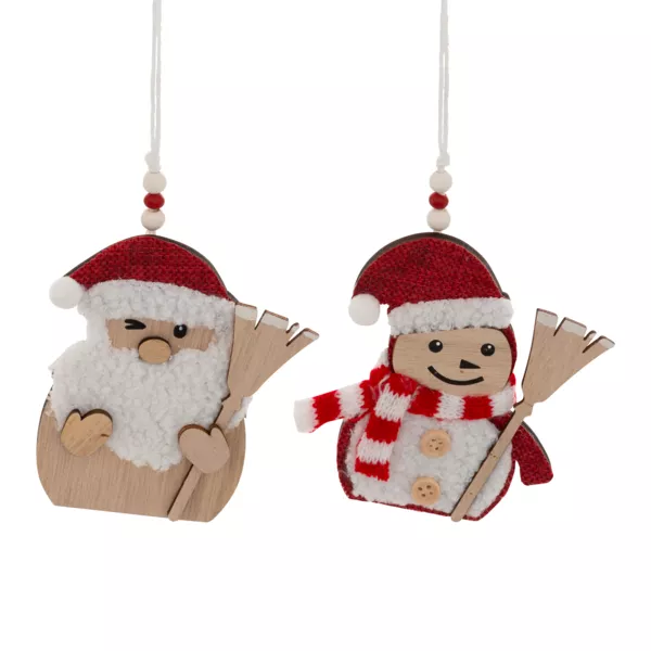 2er Set Weihnachtsanhnger aus Holz (H12 cm) Weihnachtsbesen Natur und Rot