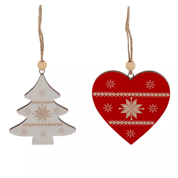 2er Set Weihnachtsanh?ngern aus Holz (H8 cm) Duo Savoyard Wei� und Rot
