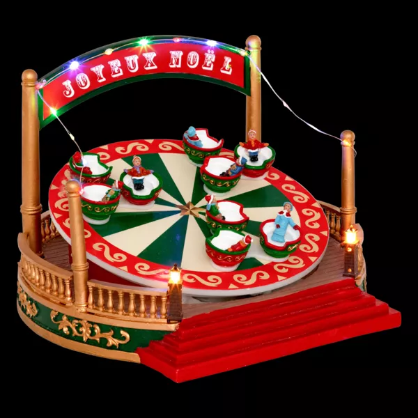 Village de Noël musical et animé sur piles (H26 cm) Manège Tasses tournantes