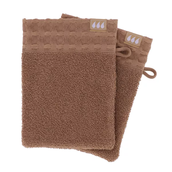 Lot de 2 gants de toilette coton (15 x 21 cm) Season Color Caramel
