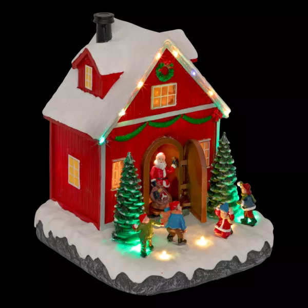 Scène de vie illuminée et animée (H18 cm) Père Noël et enfants