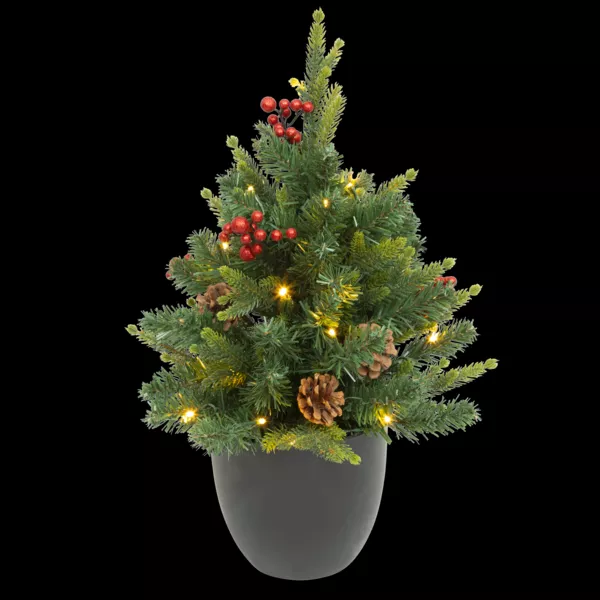 Sapin artificiel de Noël lumineux (H42 cm) Baies et pomme de pin