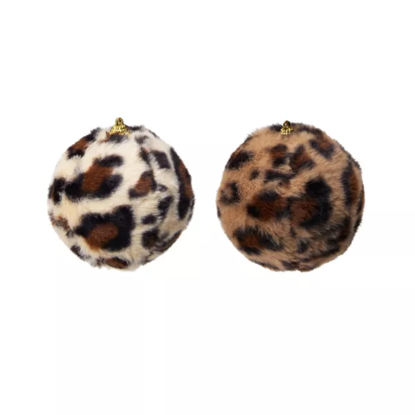 Lot de 12 boules de Noël (D100 mm) Léopard Beige et marron