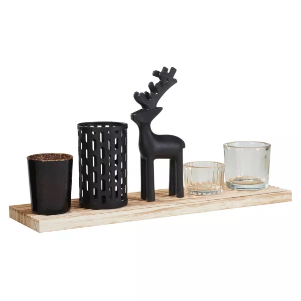 Plateau décoratif 4 photophores Magie de Noël Bois et noir