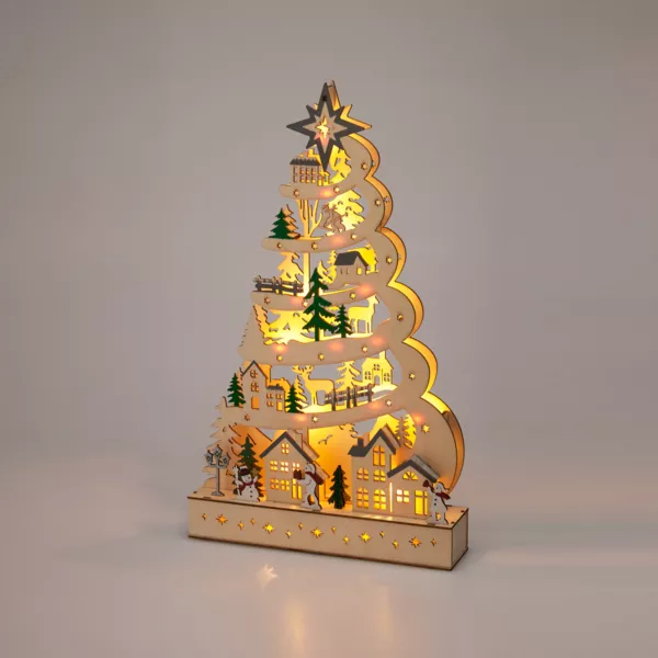 Verlichte houten kerstboom 15 LED (H45 cm) Sneeuwverhaal Natuurlijk