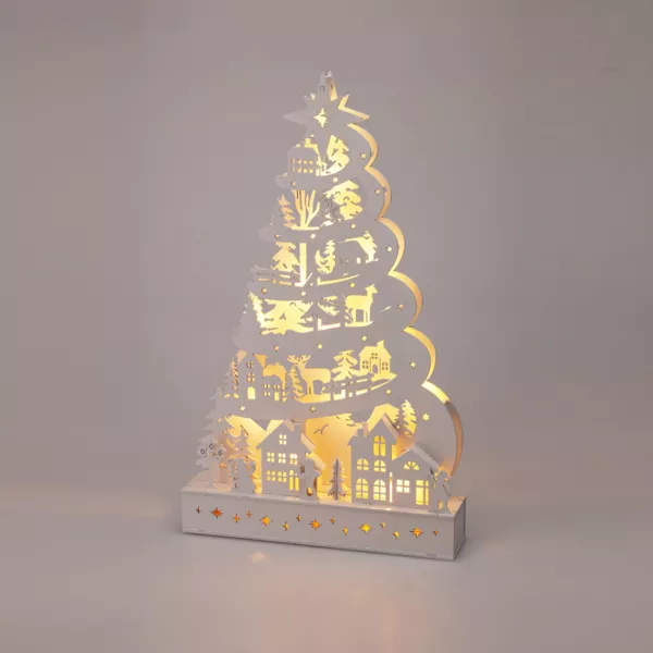 �rbol de Navidad luminoso de madera con 15 LED (H45 cm) Cuento de Nieve Blanco