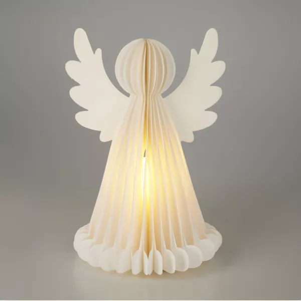Ange lumineux à piles 6 LED (H28 cm) Papier fermeture magnétique Blanc
