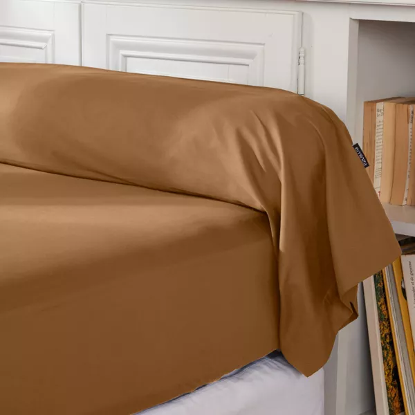 Taie de traversin percale de coton (L185 cm) Cali Camel