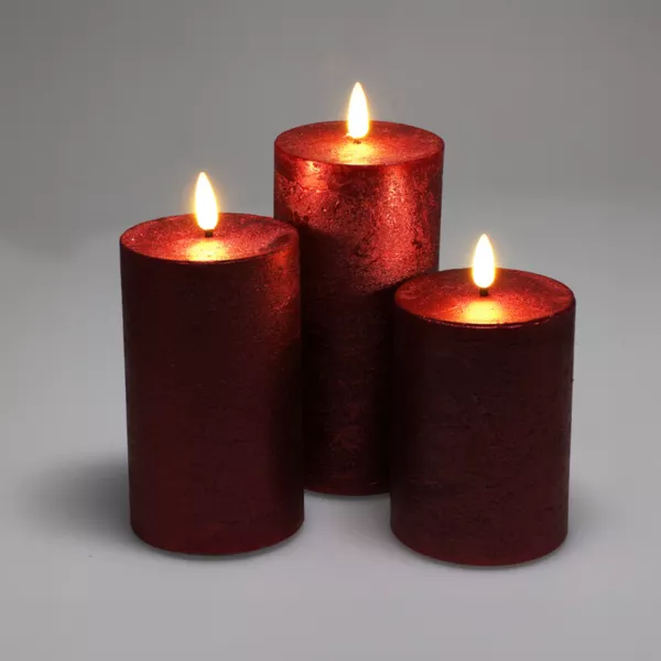 Conjunto de 3 velas LED parpadeantes a pilas (D7,5 cm) Mystery Rojo