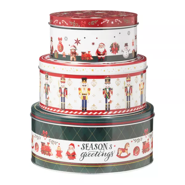 Set van 3 ronde metalen opbergdozen Mijn mooie Kerstmis