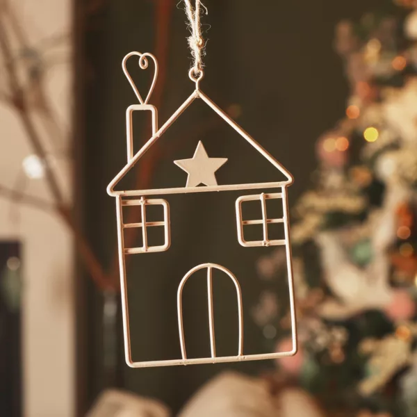 Suspension de Noël en métal (H13 cm) Maison d'hiver Rose