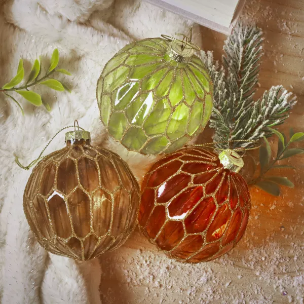 Set van 12 kerstballen van glas (D80 mm) Chic multicolor met gouden glitters