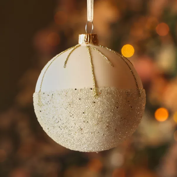 Lot de 6 boules de Noël en verre (D80 mm) Ballotine Blanc Laine