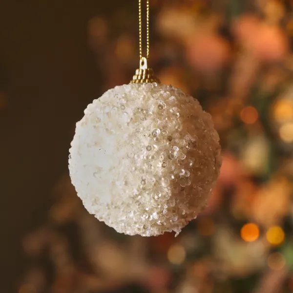 Set van 12 Kerstballen (D80 mm) Altesse Parel Wit Wol