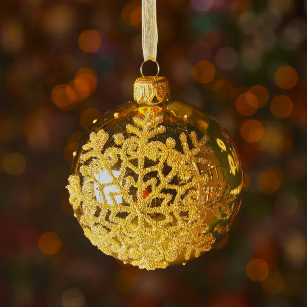 Set van 6 kerstballen van glas (D80 mm) Glittervlok Goud