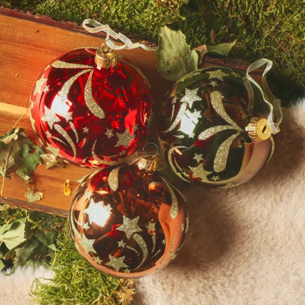 Lot de 6 boules de Nol en verre (D80 mm) toiles filantes Multicolore