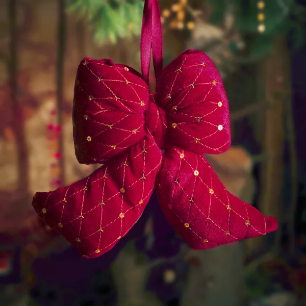 Noeud de Noël en velours (H19 cm) Courchevel pailleté Rouge