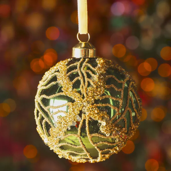 Set van 3 kerstballen van glas (D80 mm) Shiny sequins Dennengroen