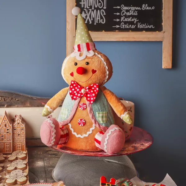 Dekorativer Lebkuchen sitzend (H40 cm) Johnny der Clown Mehrfarbig