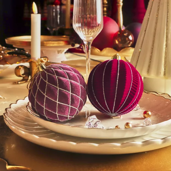 Set di 12 palline di Natale (D80 mm) Renaissance Fico e rosso