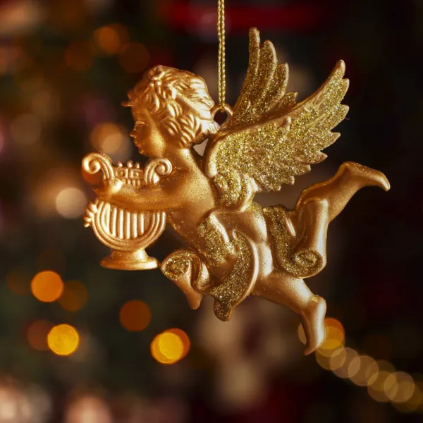 Suspension de Noël (H9 cm) Ange gardien Or pailleté