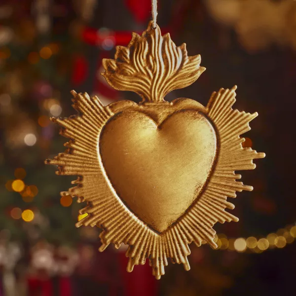 Suspension de Noël en metal (H14 cm) Coeur Exvoto Doré