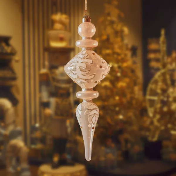 Lot de 2 suspensions de Noël en verre (H24 cm) Reflet de Minuit Rose