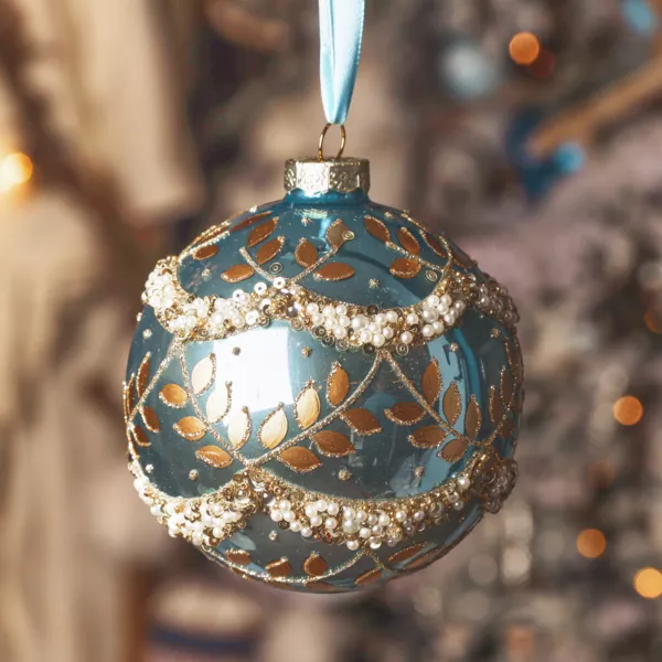 Set von 2 Weihnachtskugeln aus Glas (D100 mm) EisPerlwei Blau