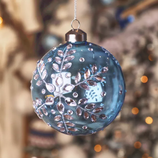 Lot de 2 boules de Noël en verre (D100 mm) Glace de diamant Bleu ciel