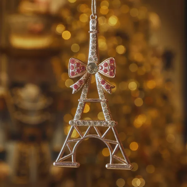 Kerstophanging in metaal (H11 cm) Eiffeltoren met gouden strass