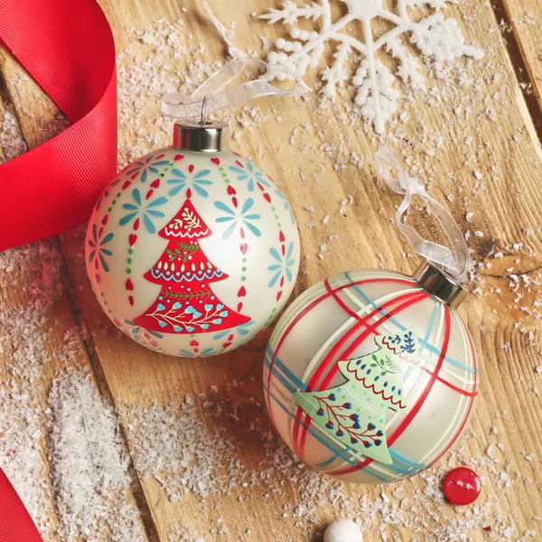 Lot de 12 boules de Noël en verre (D80 mm) Folk slave multicolore