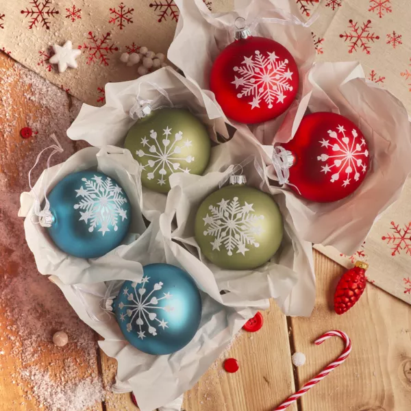 Lot de 6 boules de Noël en verre (D80 mm) Santa Christmas Multicolore