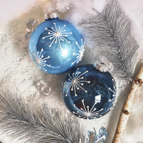 Set van 12 kerstballen van glas (D80 mm) Kerstvonken Hemelsblauw en nachtblauw