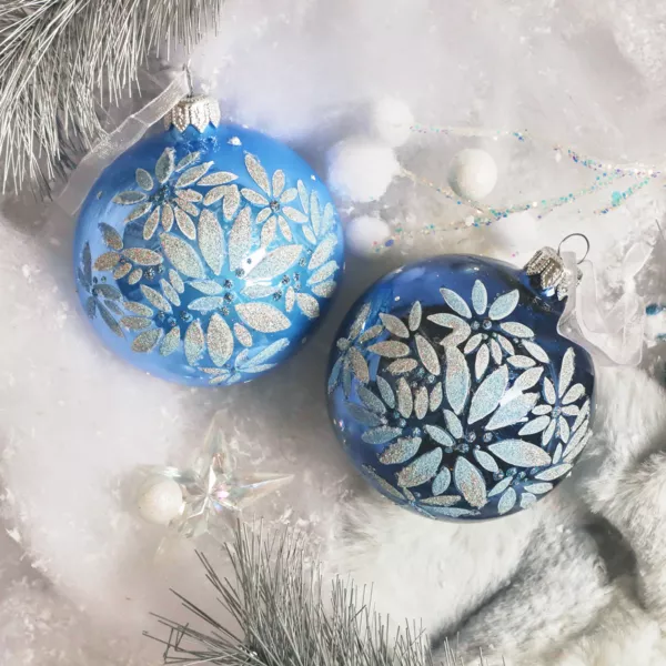 Lot de 6 boules de Noël en verre (D80 mm) Éclats de nuit Bleu ciel